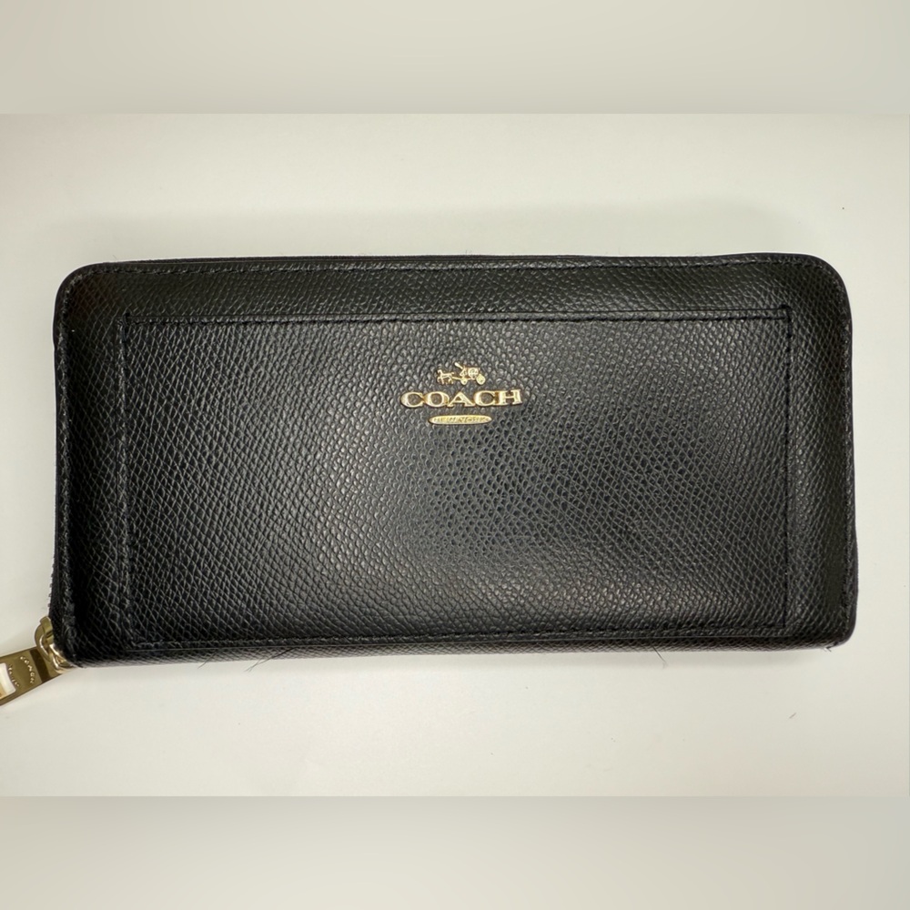 Coach Black Leather Zip-Around Wallet